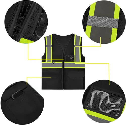 Miniatura 3 de Chaleco de seguridad reflectante de malla con logotipo personalizado con cremallera Chaleco de alta visibilidad para construcción al aire libre Ropa
