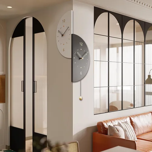 Miniatura 6 de Reloj de pared de esquina semicircular de doble cara con péndulo, movimiento de cuarzo silencioso, funciona con pilas, reloj decorativo para sala