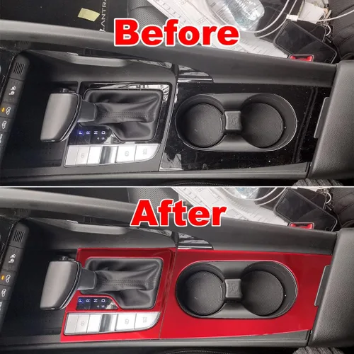 Miniatura 3 de ruihe Cubiertas de panel de consola de palanca de cambios de coche rojo Compatible con Hyundai Elantra 2021 2022 2023 2024 Versión de freno