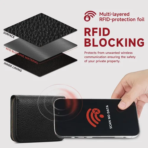 Miniatura 3 de SENDEFN Cartera de cuero para mujer, con bloqueo RFID, pequeñas carteras compactas, titular de la tarjeta de crédito con ventana de identificación