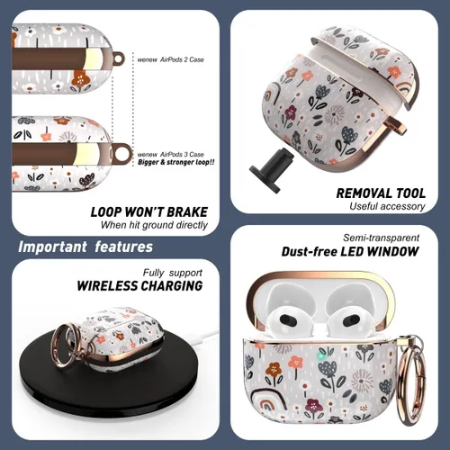 Miniatura 3 de wenew Funda para AirPod 3 AirPods 3ª generación para mujer, LED visible, resistente, soporte inalámbrico de carga (gris)