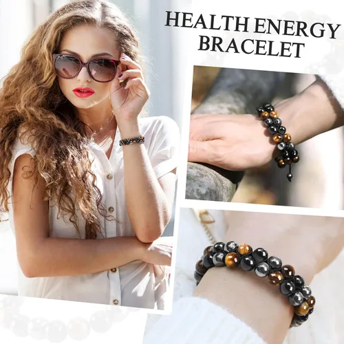 Miniatura 5 de Denchy Triple Protection Bracelet, Tigers Eye - Black Obsidian and Hematite Beaded Bracelets for Men Women, Tourmaline Spiritual Natural Crystal