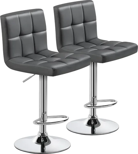 Miniatura 21 de Yaheetech Taburete de bar individual, taburetes giratorios de piel sintética ajustables, taburetes modernos con respaldo y reposapiés, taburetes