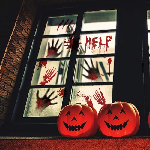 Miniatura 6 de Tuzuaol 119 piezas de decoraciones de Halloween sangrientas huellas de manos sangrientas de Halloween, calcomanías de cuchillo, calcomanías