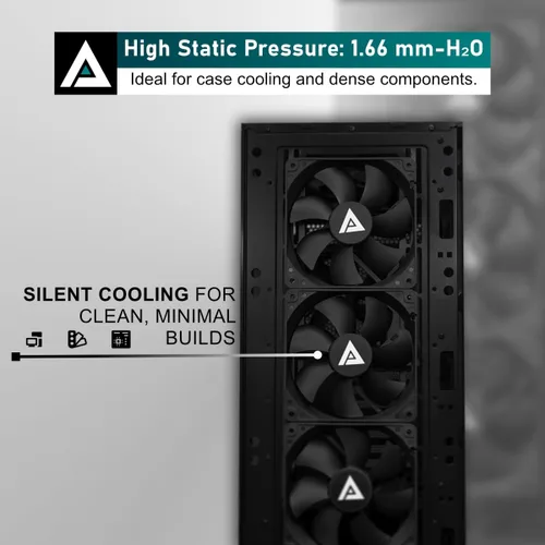 Miniatura 6 de Apevia Paquete de 3 ventiladores de carcasa de PC silenciosos de 4.724 in – AF312S-BK, alto flujo de aire 57.67 CFM, bajo ruido 24.7 dBA, Molex de 4