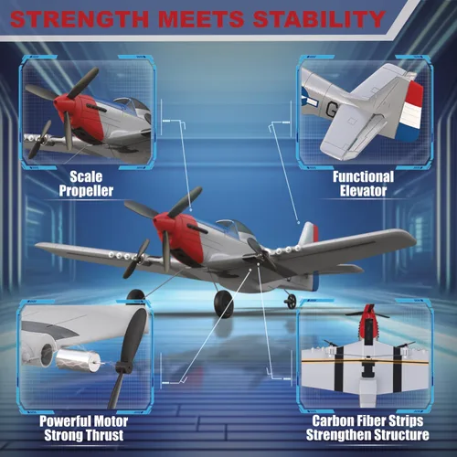 Miniatura 6 de Avión RC para principiantes, avión de control remoto P51 para adultos, caza de 3 canales de 2.4 GHz con estabilizador de giroscopio de 6 ejes, fácil