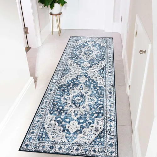 Miniatura 3 de Moynesa Alfombra de pasillo lavable ultrafina – 2 x 6 pies, color azul, alfombra de lavandería lavable, alfombras de pasillo para cocina, alfombra