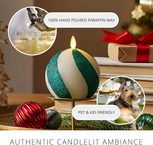 Miniatura 5 de Luminara - Vela de esfera de cuentas de cristal sin llama con purpurina para las fiestas - Bastón de caramelo verde - Paquete de 1 - 4x4.25