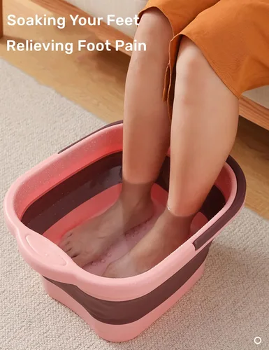 Miniatura 8 de Tina de baño plegable para pies y spa para niñas y mujeres, cubeta inflable para remojar pies con asa y punto de acupuntura para masaje de pies, rosa