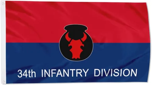 Fyon Bandera militar de la 34ª división de infantería del ejército de 3 x 5 pies con 2 ojales de latón