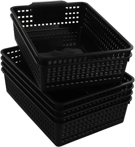 Miniatura 6 de Begale Paquete de 6 cestas de almacenamiento de escritorio para suministros de oficina, organizador de archivos, cartas y documentos, color negro