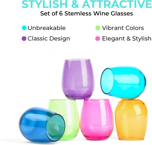 Miniatura 4 de pop design Copas de vino irrompibles de alta calidad, sin tallo, juego de 6 copas de vino de plástico acrílico reutilizables sin BPA inastillables