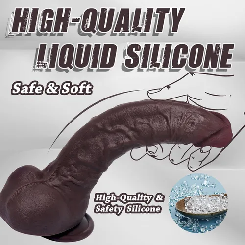 Miniatura 4 de Consolador grueso de silicona realista negro de 9 pulgadas, base de ventosa fuerte, insertable de 7.5 pulgadas y circunferencia de 2 pulgadas