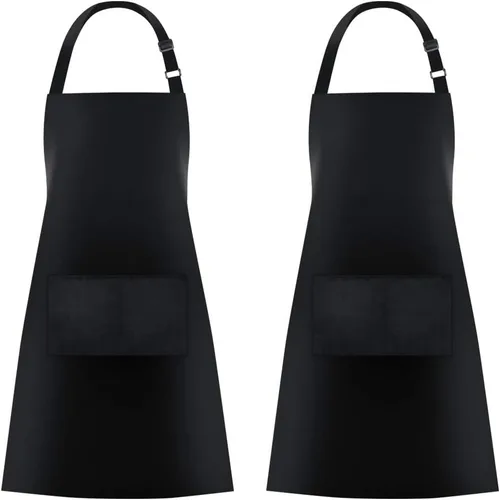 Jubatus Paquete de 2 delantales con peto con 2 bolsillos, delantal de cocina de chef para mujeres y hombres, color negro