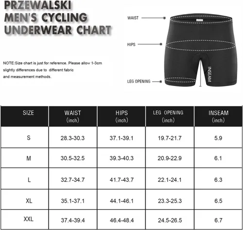 Miniatura 6 de Przewalski Ropa interior de ciclismo para hombre, con acolchado 4D, para bicicleta, forro de MTB, ropa interior para ciclismo