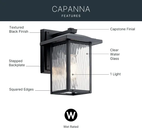 Miniatura 3 de Kichler Capanna Lámpara de pared para exteriores de 10.25 pulgadas, color negro, 1 luz de pared exterior para porche con vidrio transparente