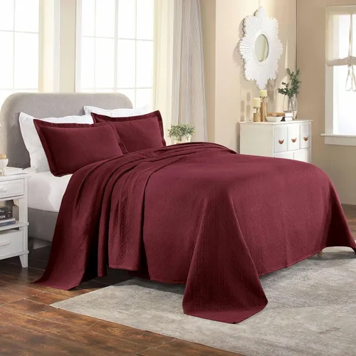 Superior Colcha de Tejido de Cesta 100% Algodón con Fundas, Ropa de Cama Jacquard Matelassé de Algodón Premium para Todas las Estaciones, Cesta