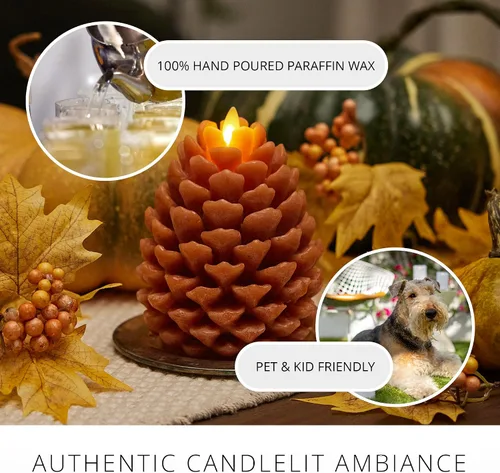 Miniatura 5 de Luminara Vela sin llama de pino con forma de piña: acabado Adobe con aspecto de tiza, cera real sin perfume, velas LED, funciona con batería