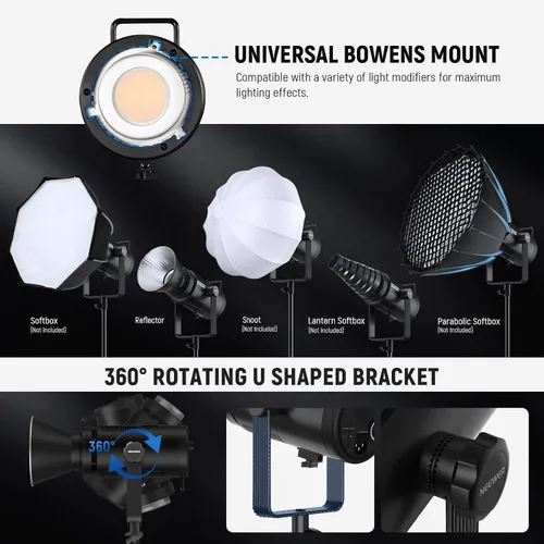 Miniatura 8 de NEEWER CB60 RGB 70W Luz de Video LED con Control de Aplicación, Montura Bowens Salida Continua de Color Completo 18000Lux/1m CCT 2700K-6500K CRI97+