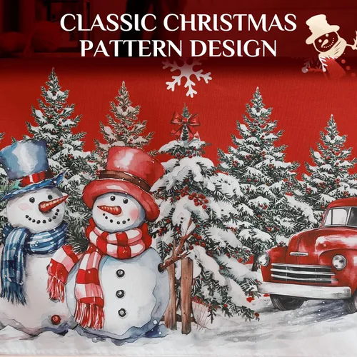 Miniatura 4 de Softalker Mantel Navideño Rectangular 60x102 Pulgadas, Mantel Rojo de Mesa de Invierno Navidad Muñeco de Nieve Camión, Cubierta de Mesa