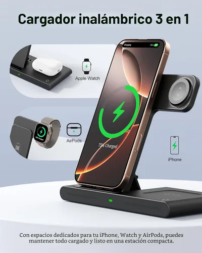 Miniatura 3 de RYND Cargador rápido inalámbrico portátil de viaje 2026 para Apple y estación de carga Android, carga 3 en 1 para iPhone 17 16 15 14 13 12, Apple