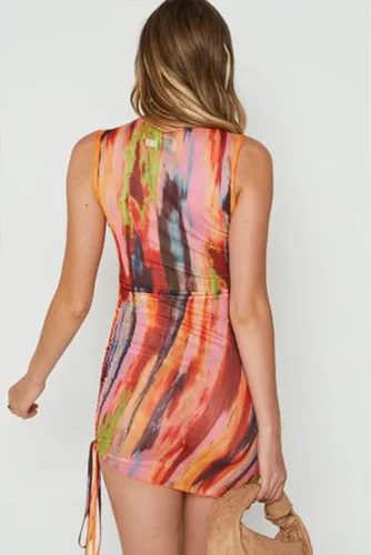 Miniatura 5 de ABMOIU Mini vestido sexy de malla con estampado para mujer, transparente, sin mangas, elástico, ajustado, corto, vestido de verano