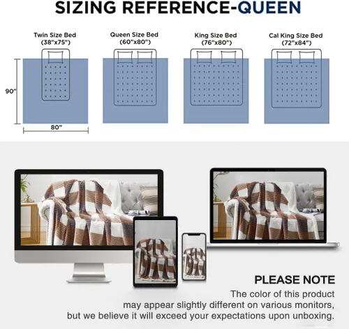Miniatura 9 de PU MEI Manta Sherpa tamaño matrimonial/Queen, manta gruesa a cuadros, 90 x 80 pulgadas, franela súper suave, forro polar, reversible, de terciopelo