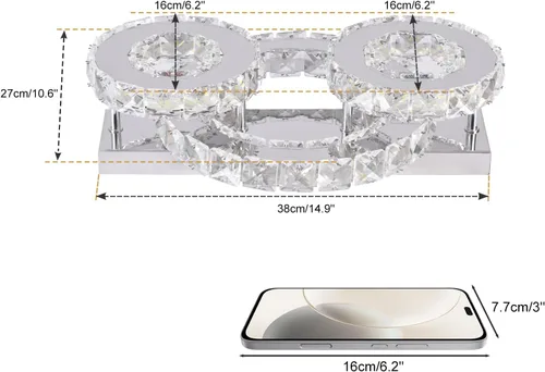 Miniatura 3 de Lámpara de techo de cristal regulable, moderna lámpara de techo de cristal de 3 anillos LED de montaje empotrado para comedor, dormitorio, sala