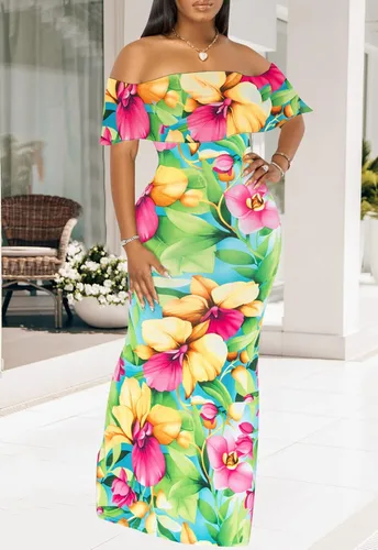 Miniatura 6 de Vestido largo con tirantes florales y espalda descubierta para mujer