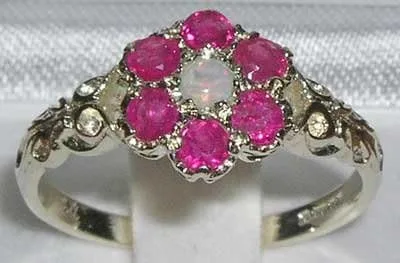 Miniatura 2 de Anillo de plata de ley 925 auténtico ópalo y rubí para mujer