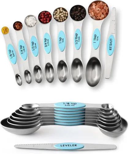 Miniatura 23 de Spring Chef Juego de 8 cucharas magnéticas de medición de acero inoxidable con nivelador, juego de cucharaditas y cucharas de mesa de doble cara