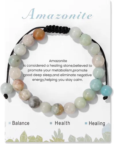 Miniatura 9 de Pulsera de cristal curativo para mujer de 8 mm de piedra natural con cuentas de cristal engarzadas, pulsera ajustable de gemas hecha a mano, joyería
