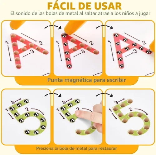 Miniatura 3 de GAMENOTE Juego de tableros magnéticos de letras y números de doble cara - Tablero de trazado de alfabeto y números para niños pequeños, práctica