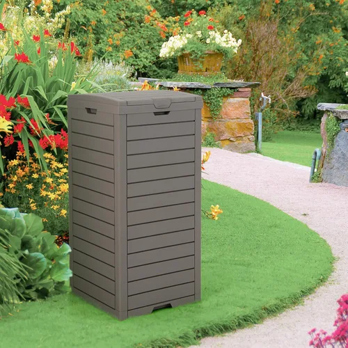 Miniatura 8 de Goplus Bote de basura para exteriores de 31 galones con tapa, cubo de basura exterior grande con bandeja de goteo para una fácil limpieza, se adapta