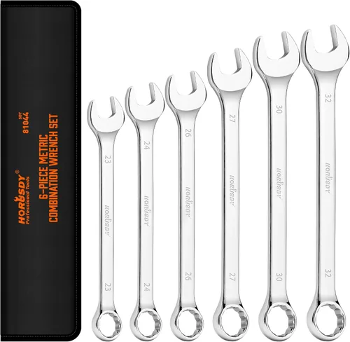 HORUSDY Juego de llaves grande con bolsa rodante | Métrica | 6 piezas | 23 mm, 24 mm, 26 mm, 27 mm, 30 mm, 32 mm | 12 puntas | Acero al cromo vanadio