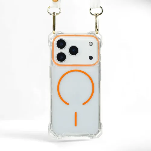 Miniatura 38 de Funda Magnética Cruzada para iPhone 17 Pro, Naranja, Marco Suave Magnético Transparente PC Trasero A Prueba de Golpes Funda Protectora para Teléfono
