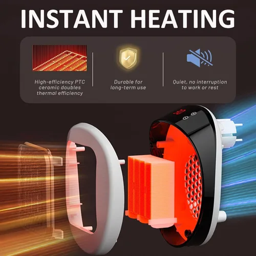 Miniatura 2 de Calentador de espacio portátil enchufable, 600 W, calentador de pared pequeño para uso en interiores, control remoto, temporizador de 12 horas, modo