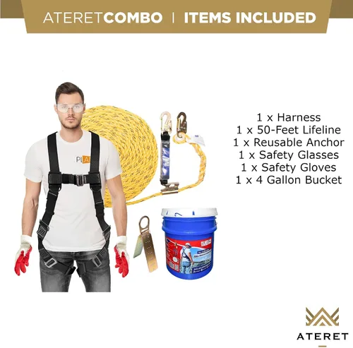 Miniatura 6 de ATERET V5501 - Cubo para techos I Conjunto vertical de línea de vida de 50 pies, anclaje reutilizable, cubo de 5 galones, kit de arnés de seguridad