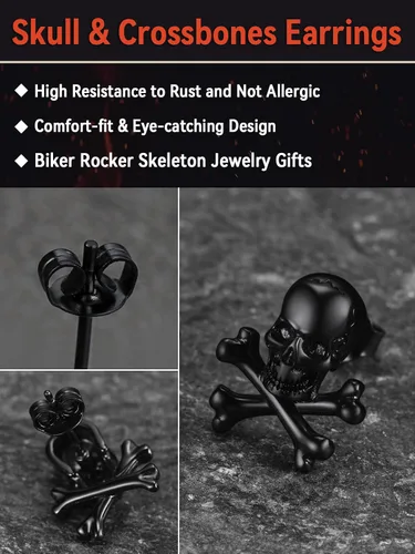 Miniatura 5 de FaithHeart Skull Hoop Earrings for Men SilverBlackGold Stainless Steel Huggie Hoop Earrings Lightweight Hypoallergenic Earrings for Sensitive Ears