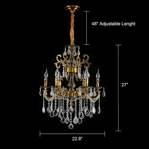 Miniatura 2 de Candelabros clásicos de cristal estilo vela tradicional de 6 luces para comedor, sala de estar, dormitorio, entrada, acabado dorado antiguo
