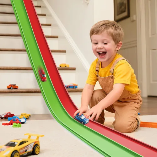 Miniatura 10 de Flex Tracks - Juego de iniciación de 15 pies, pista de carreras flexible para niños de 3 años en adelante con ventosas fuertes, pista de carreras