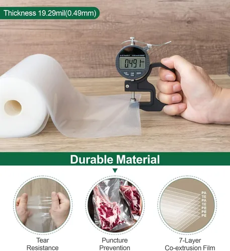 Miniatura 8 de Bolsas selladoras al vacío para alimentos, bolsas selladoras al vacío resistentes sin BPA en rollos de 8 pulgadas, 50 pies, paquete de 2, ideal