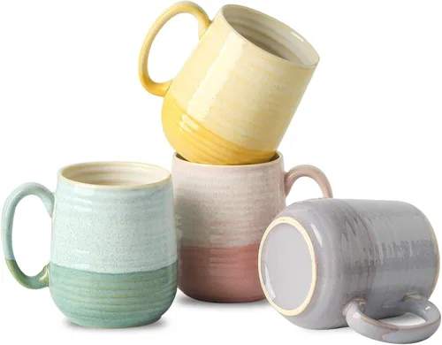 Miniatura 12 de Juego de 4 Tazas de Café de HASENSE, Tazas de Cerámica de 12 Oz con Mango Grande, Juego de Tazas Rústicas Coloridas para Café, Té, Coco, Café