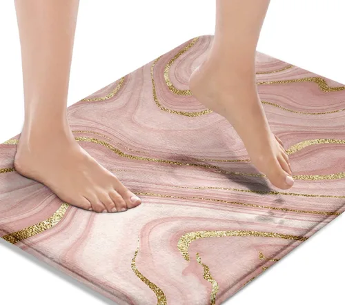 Britimes Tapete de baño de mármol rosa para baño, alfombra de piso lavable, tapetes, alfombra de piso, decoraciones de baño, 16 x 24 pulgadas, para