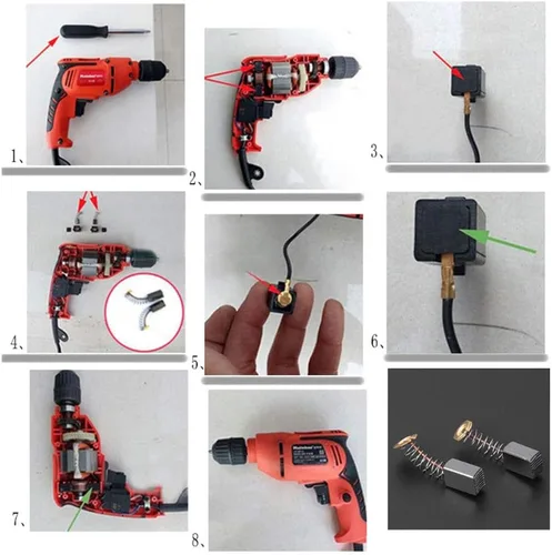 Miniatura 6 de Cepillos de carbón para motor (10 unidades, varios tamaños, para herramientas eléctricas)