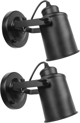 Foco de techo industrial, paquete de 2 luces vintage de montaje en pared negro mate, cabeza giratoria, cableado sin enchufe, base E26, decoración
