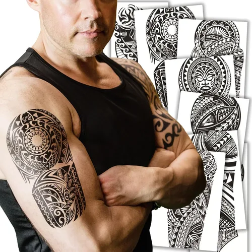 Miniatura 10 de Kotbs 6 hojas de tatuajes temporales de animales en 3D para mujeres y hombres, tatuajes realistas impermeables falsos con patrón de lobo y león