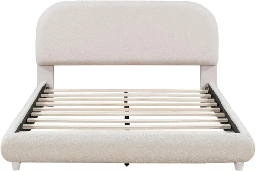 Miniatura 4 de Cama de Plataforma Tapizada con Forma Curva con Cabecera de Forma Curva, Marco de Cama de Madera Tamaño Full para Dormitorio de Niños y Adultos