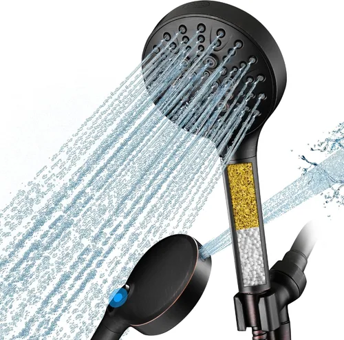 Miniatura 10 de BRIGHT SHOWERS Cabezal de ducha de alta presión con mango, 9 ajustes de pulverización, cabezal de ducha con lavado a presión integrado para limpiar