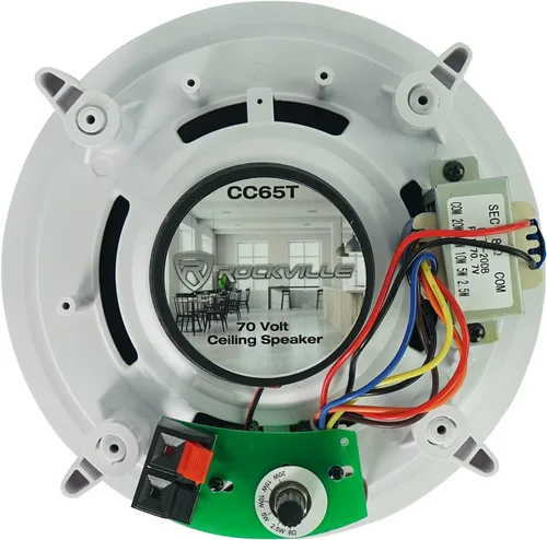 Miniatura 9 de Rockville Paquete blanco CC80T: (6) pares de altavoces de techo comerciales de 70 V de 2 vías de 8 pulgadas, RCS180-6 184 vatios RMS 6 zonas